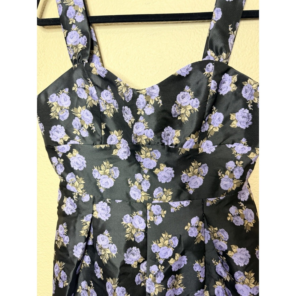 Storia Purple Rose Floral Satin Jacquard Romper Black Large NEW Coquette Brunch - Picture 4 of 10
